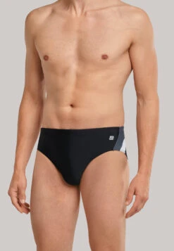 Schiesser Retro Swim Trunks Knitted Fabric Recycled Side Stripes Black - Nautical Active