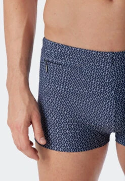 Schiesser Swimwear Retro Shorts Knitwear Zip Pocket Dark Blue Patterned - Marineland -Uni Style Shop bade retroshorts wirkware reissverschluss tasche dunkelblau gemustert marineland 179188 803 detail3
