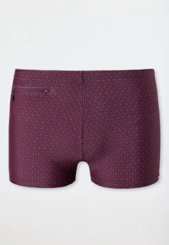 Schiesser Retro Swim Shorts Knitwear Zip Pocket Red Patterned - Marineland -Uni Style Shop bade retroshorts wirkware reissverschluss tasche rot gemustert marineland 179188 500 detail1