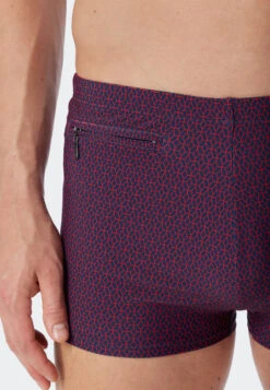 Schiesser Retro Swim Shorts Knitwear Zip Pocket Red Patterned - Marineland -Uni Style Shop bade retroshorts wirkware reissverschluss tasche rot gemustert marineland 179188 500 detail3