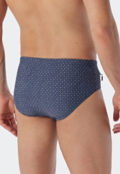 Schiesser Bade-Sir Knitwear Swim Briefs Recycled Zip Pocket Dark Blue Patterned - Marineland -Uni Style Shop bade sir wirkware recycelt reissverschlusstasche dunkelblau gemustert marineland 179187 803 back