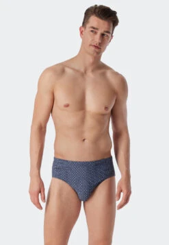Schiesser Bade-Sir Knitwear Swim Briefs Recycled Zip Pocket Dark Blue Patterned - Marineland