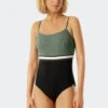Schiesser Swimsuit Lined Elastic Band Adjustable Straps Khaki-black - California Dream