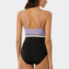 Schiesser Swimsuit Lined Elastic Band Adjustable Straps Purple-black - California Dream