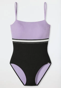 Schiesser Swimsuit Lined Elastic Band Adjustable Straps Purple-black - California Dream -Uni Style Shop badeanzug gefuettert elastikband verstellbare traeger lila schwarz california dream 177059 820 detail1