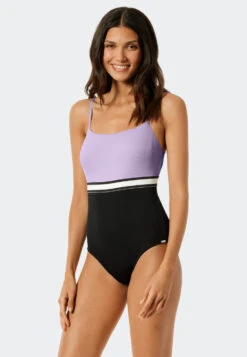 Schiesser Swimsuit Lined Elastic Band Adjustable Straps Purple-black - California Dream -Uni Style Shop badeanzug gefuettert elastikband verstellbare traeger lila schwarz california dream 177059 820 detail2