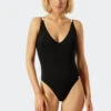 Schiesser Lined Swimsuit V-neck Removable Pads Adjustable Straps Black - California Dream