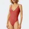 Schiesser Swimsuit Lined V-neck Removable Pads Adjustable Straps Whiskey - California Dream