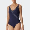 Schiesser Swimsuit Shape-enhancing V-neckline Adjustable Straps Dark Blue - Deep Sea