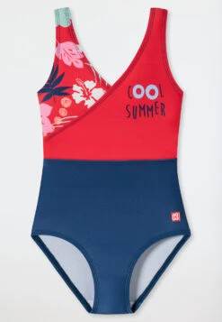 Schiesser Swimsuit Knitwear Recycled SPF40+ Color-blocking Flowers Multicolored - Cat Zoe