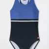 Schiesser Swimsuit Knitwear Recycled SPF40+ Color-blocking School Sports Racerback Dark Blue - Diver Dreams