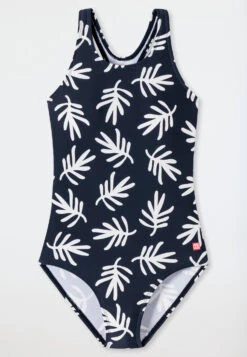 Schiesser Swimsuit Knitwear Recycled SPF40+ Racerback Palm Leaves Dark Blue - Diver Dreams