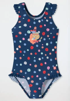 Schiesser Swimsuit Knitwear Recycled SPF40+ Racerback Polka Dots Cat Ruffles Multicolor - Cat Zoe