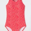 Schiesser Swimsuit Knitware Recycled UPF40+ Racerback Polka Dots Red - Diver Dreams