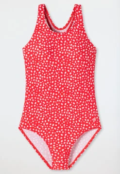 Schiesser Swimsuit Knitware Recycled UPF40+ Racerback Polka Dots Red - Diver Dreams