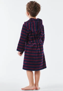 Schiesser Bathrobe Terry Stripes Hood Mauve - Rat Henry -Uni Style Shop bademantel frottee ringel kapuze mauve rat henry 178377 312 back