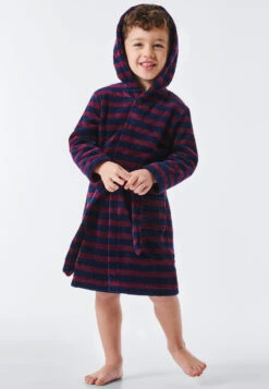 Schiesser Bathrobe Terry Stripes Hood Mauve - Rat Henry -Uni Style Shop bademantel frottee ringel kapuze mauve rat henry 178377 312 detail2