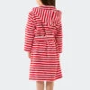 Schiesser Bathrobe Terry Cloth Velour Hood Stripes Red - Natural Love