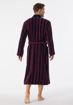 Schiesser Bathrobe Soft Velour Burgundy Striped - Essentials -Uni Style Shop bademantel softvelours bordeaux gestreift essentials 178405 502 back