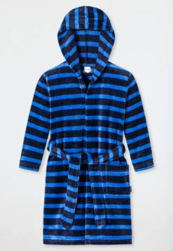 Schiesser Bathrobe Velour Stripes Dark Blue - Original Classics -Uni Style Shop bademantel velour streifen dunkelblau original classics 179497 803 detail1