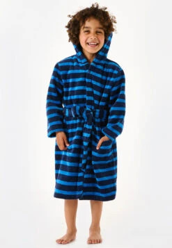 Schiesser Bathrobe Velour Stripes Dark Blue - Original Classics