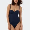 Schiesser Bandeau Swimsuit Underwire Variable Strap Options Soft Cups With Support Dark Blue - Deep Sea