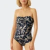 Schiesser Bandeau Swimsuit Variable Straps Soft Cups With Support Multicolored Leaf Print - Californian Safari