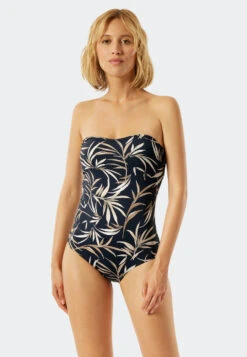 Schiesser Bandeau Swimsuit Variable Straps Soft Cups With Support Multicolored Leaf Print - Californian Safari
