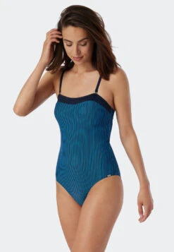 Schiesser Bandeau Swimsuit Variable Straps Soft Cups Stripes Aquarium - Ocean Dive -Uni Style Shop bandeau badeanzug variable traeger softcups streifen aquarium ocean dive 179208 813 front