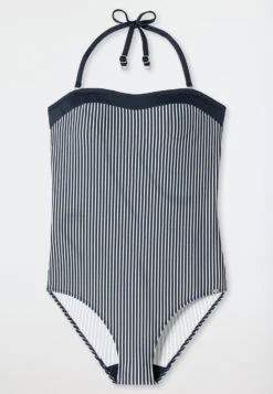 Schiesser Bandeau Swimsuit Adjustable Straps Soft Cups Stripes Dark Blue - Ocean Dive -Uni Style Shop bandeau badeanzug variable traeger softcups streifen dunkelblau ocean dive 179208 803 detail1