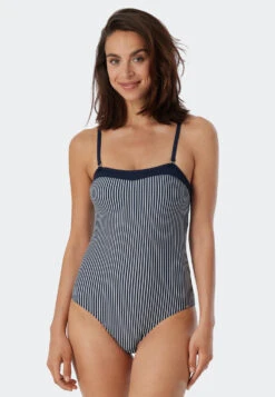 Schiesser Bandeau Swimsuit Adjustable Straps Soft Cups Stripes Dark Blue - Ocean Dive -Uni Style Shop bandeau badeanzug variable traeger softcups streifen dunkelblau ocean dive 179208 803 detail2