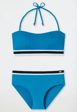 Schiesser Bandeau Bikini Set Soft Pads Variable Straps Midi Bottoms Ribbed Look Aquarium - Underwater -Uni Style Shop bandeau bikini set softpads variable traeger midi slip ripp optik aquarium underwater 179206 813 detail1