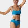 Schiesser Bandeau Bikini Set Soft Pads Variable Straps Midi Bottoms Ribbed Look Aquarium - Underwater