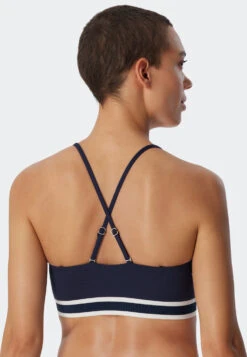 Schiesser Bandeau Bikini Set Soft Pads Variable Straps Midi Bottoms Ribbed Look Dark Blue - Underwater