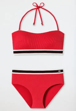Schiesser Bandeau Bikini Set Soft Pads Variable Straps Midi Bottoms Ribbed Look Red - Underwater -Uni Style Shop bandeau bikini set softpads variable traeger midi slip ripp optik rot underwater 179206 500 detail1