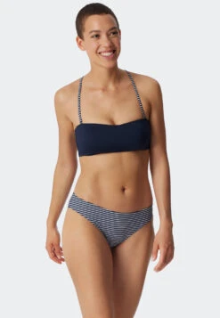Schiesser Bandeau Bikini Top Lined Soft Cups Variable Straps Dark Blue - Mix & Match Reflections -Uni Style Shop bandeau bikini top gefuettert softcups variable traeger dunkelblau mix match reflections 179201 803 front