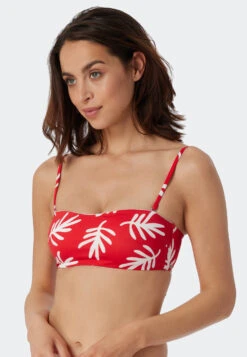 Schiesser Bandeau Bikini Top Lined Soft Cups Variable Straps Coral Red - Mix & Match Coral Life