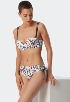 Schiesser Bandeau Underwire Bikini Soft Cups Variable Straps Flowers Midi Bottoms Adjustable Sides Multicolored - Deep Sea