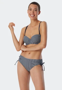 Schiesser Bandeau Underwire Bikini Soft Cups Variable Straps Stripes Midi Panties Adjustable Sides Dark Blue - Ocean Dive -Uni Style Shop bandeau buegel bikini softcups variable traeger streifen midi slip verstellbare seiten dunkelblau ocean div 179212 803 front