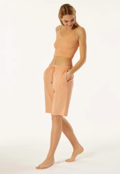 Schiesser Bermuda Tencel Sustainable Sweatwear Pockets Drawstring Peach - Lounge Refibra