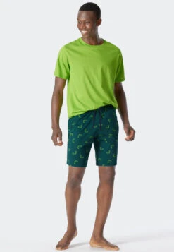 Schiesser Bermuda Shorts Fine Interlock Organic Cotton Fish Dark Green - Mix & Relax -Uni Style Shop bermudashorts feininterlock organic cotton fische dunkelgruen mix relax 178949 702 front
