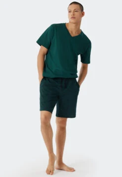 Schiesser Bermuda Shorts Fine Interlock Organic Cotton Patterned Dark Green - Mix & Relax 7 Schiesser Bermuda Shorts Fine Interlock Organic Cotton Patterned Dark Green - Mix & Relax -Uni Style Shop bermudashorts feininterlock organic cotton gemustert dunkelgruen mix relax 178946 702 front