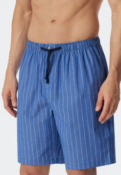 Schiesser Bermuda Shorts Woven Fabric Organic Cotton Stripes Aqua - Mix & Relax -Uni Style Shop bermudashorts webware organic cotton streifen aqua mix relax 178944 833 detail2