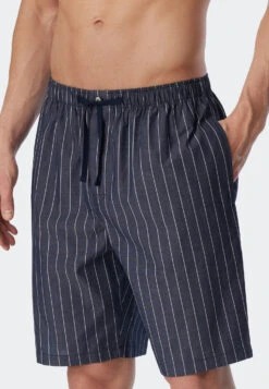 Schiesser Bermuda Shorts Woven Fabric Organic Cotton Stripes Dark Blue - Mix & Relax -Uni Style Shop bermudashorts webware organic cotton streifen dunkelblau mix relax 178944 803 detail2