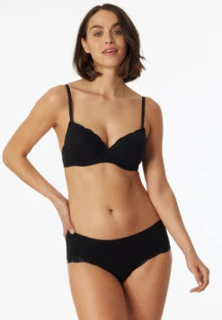 Schiesser Bikini Hipster With Lace Black - Pure Cotton