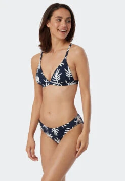 Schiesser Bikini Triangle Top Removable Cups Variable Straps Coral Dark Blue Patterned - Mix & Match Coral Life -Uni Style Shop bikini triangel top herausnehmbare cups variable traeger korallen dunkelblau gemustert mix match coral life 179200 835 front