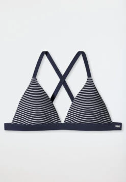 Schiesser Bikini Triangle Top Removable Cups Variable Straps Stripes Dark Blue - Mix & Match Reflections -Uni Style Shop bikini triangel top herausnehmbare cups variable traeger streifen dunkelblau mix match reflections 179200 803 detail1