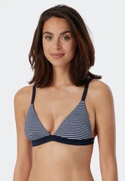 Schiesser Bikini Triangle Top Removable Cups Variable Straps Stripes Dark Blue - Mix & Match Reflections -Uni Style Shop bikini triangel top herausnehmbare cups variable traeger streifen dunkelblau mix match reflections 179200 803 detail2