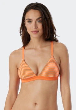 Schiesser Bikini Triangle Top Removable Cups Variable Straps Stripes Orange - Mix & Match Reflections -Uni Style Shop bikini triangel top herausnehmbare cups variable traeger streifen orange mix match reflections 179200 602 detail2