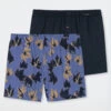 Schiesser Boxer Shorts 2-pack Jersey Solid Patterned Leaves Multicolored - Fun Prints